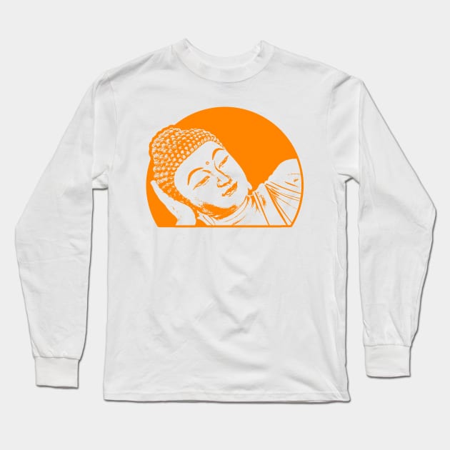 Reclining Buddha Art Orange Color Long Sleeve T-Shirt by Botak Solid Art